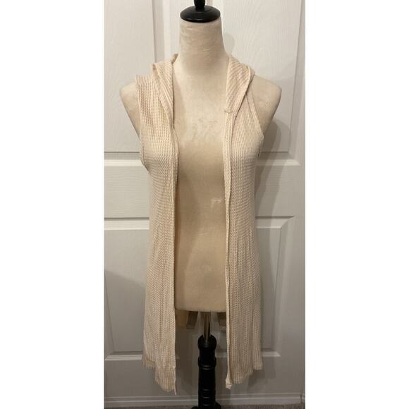 Vocal Jackets & Blazers - NWT Vocal Women's Cream Waffle Knit Hoodie Vest with Lace Up Back Details, S